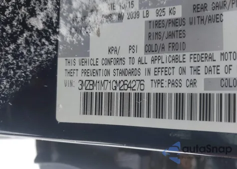 2016 Mazda Mazda3 I Touring z USA, uszkodzony, nr VIN 3MZBM1M71GM264276